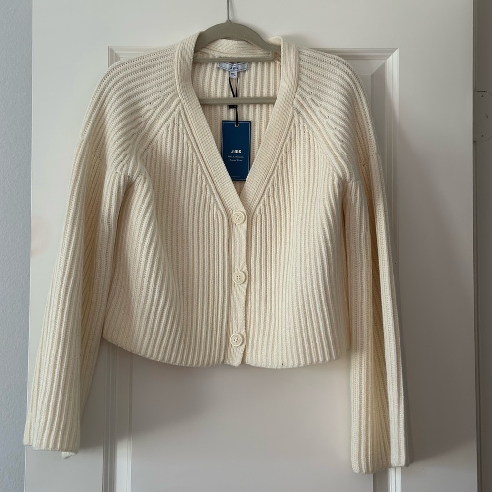 J.ING Cream Ribbed Knit Cardigan Sweater